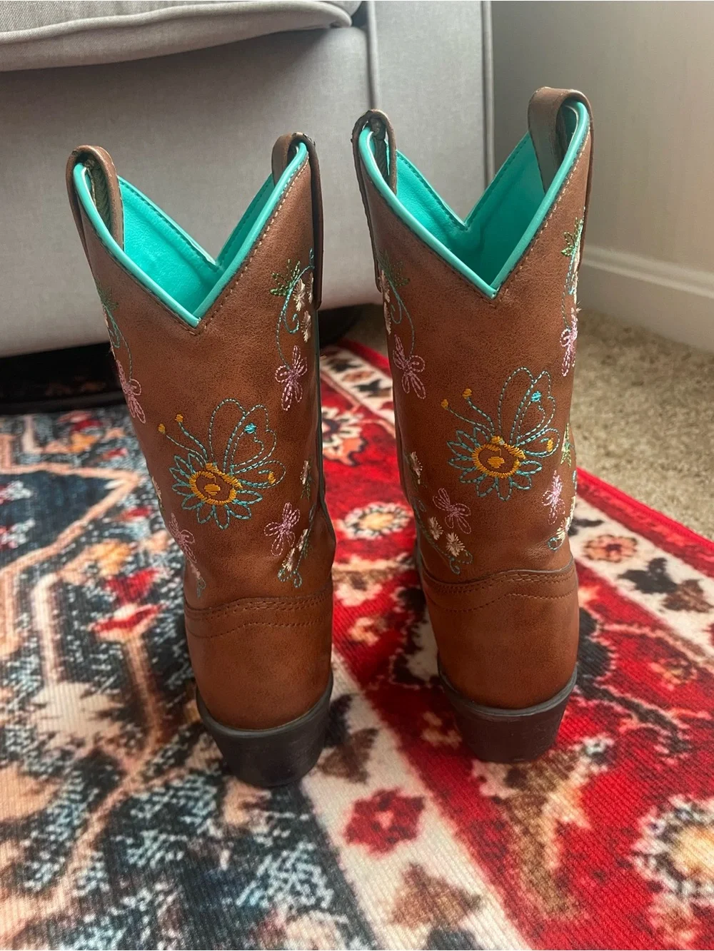 Shyanne Brown Embroidered Western Boots with Turquoise Lining